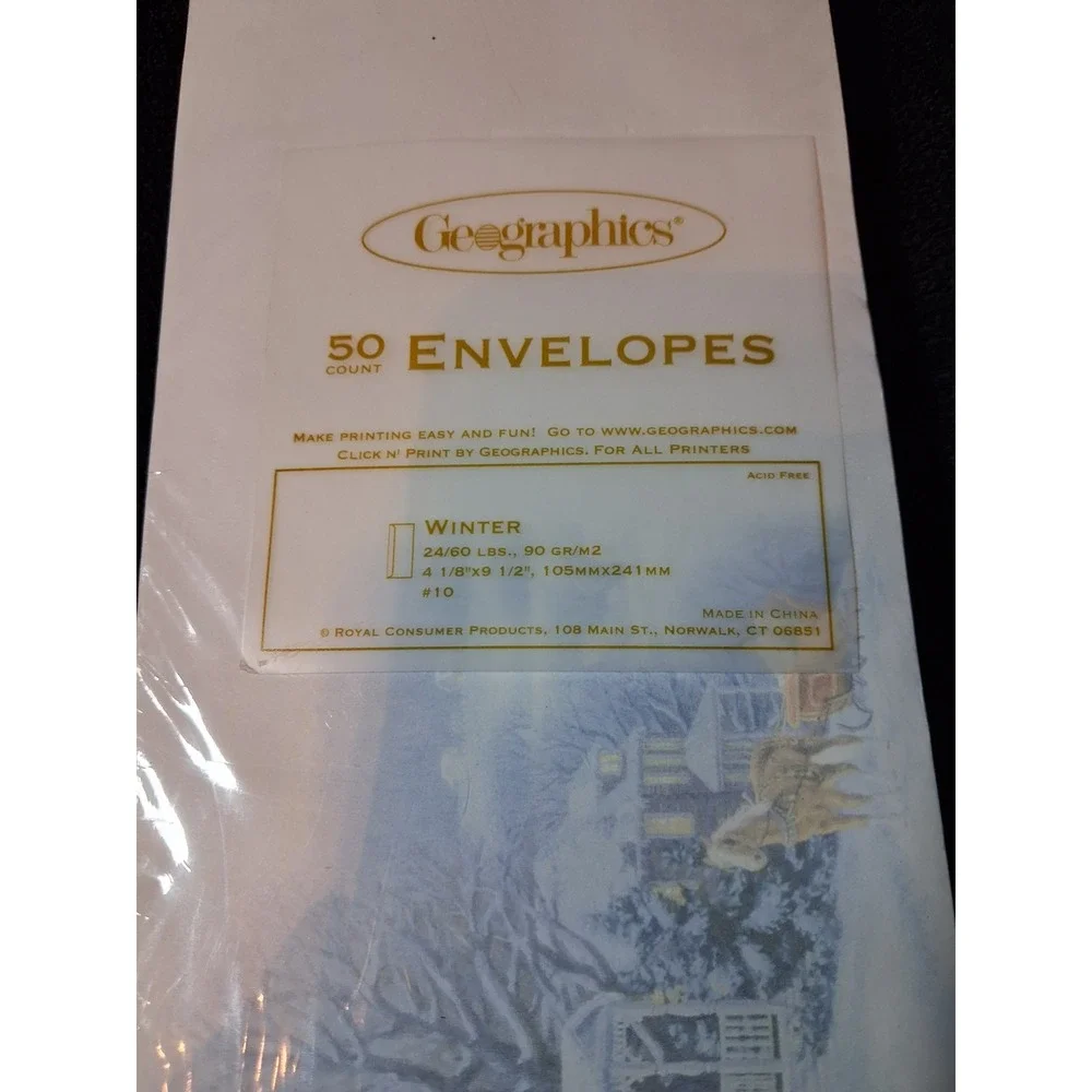 Geographics Winter Envelopes 50 Count #10 Holiday Sleigh Scene 47097 NEW